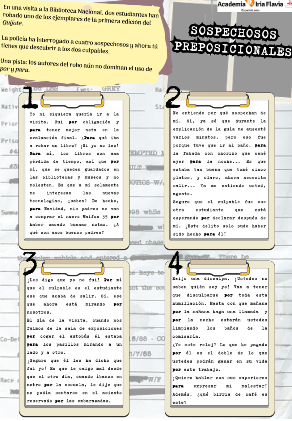Sospechosos “preposicionales”- por y para (Intermediate)